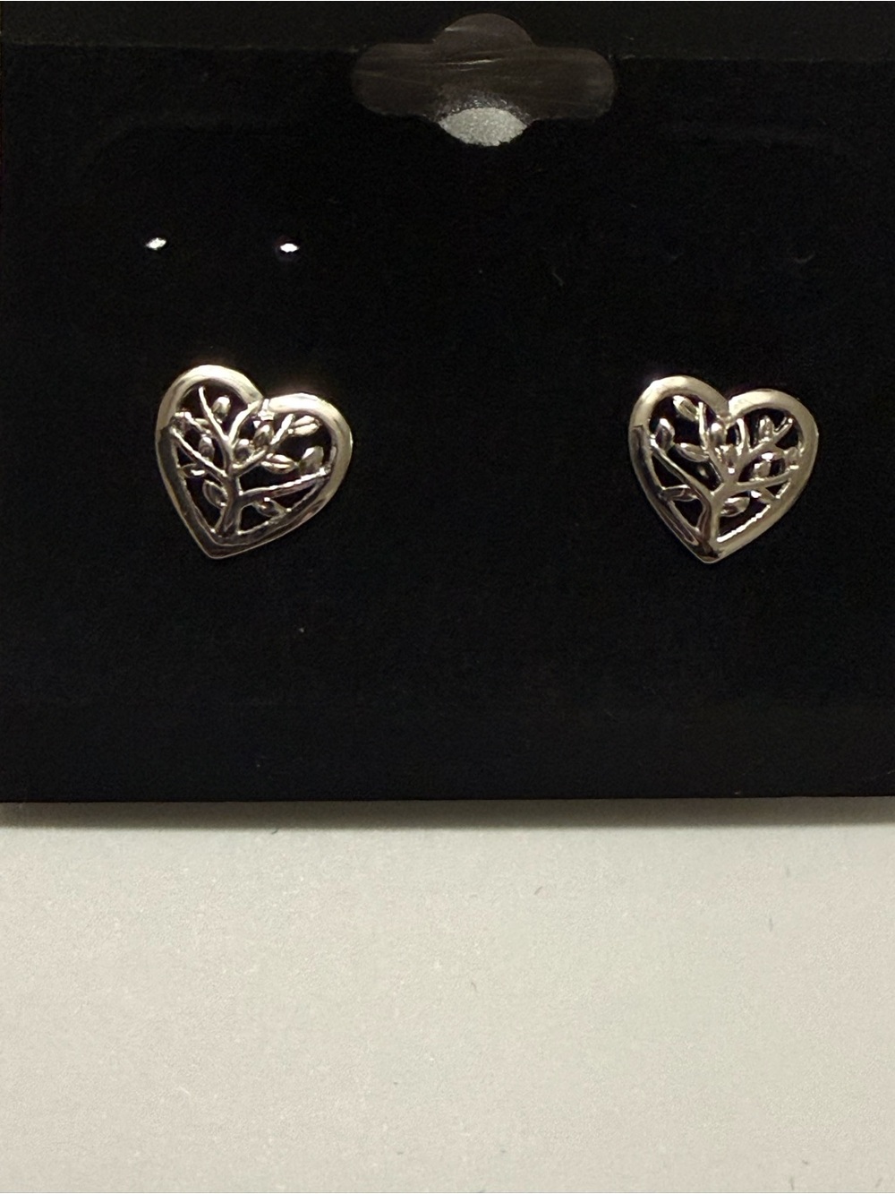 Heart Tree of Life Stud Earrings - Silver Tone
